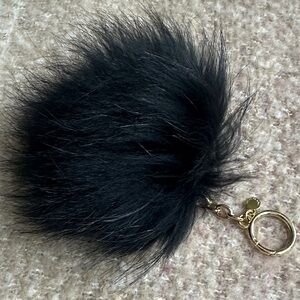 Michael Kors Black Fur Keychain with Gold Accents